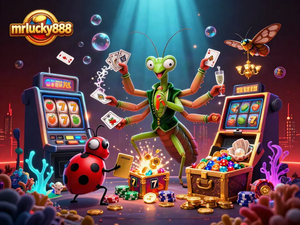 Engage with mrlucky888's vibrant casino scene showcasing unique characters and dynamic gaming elements.