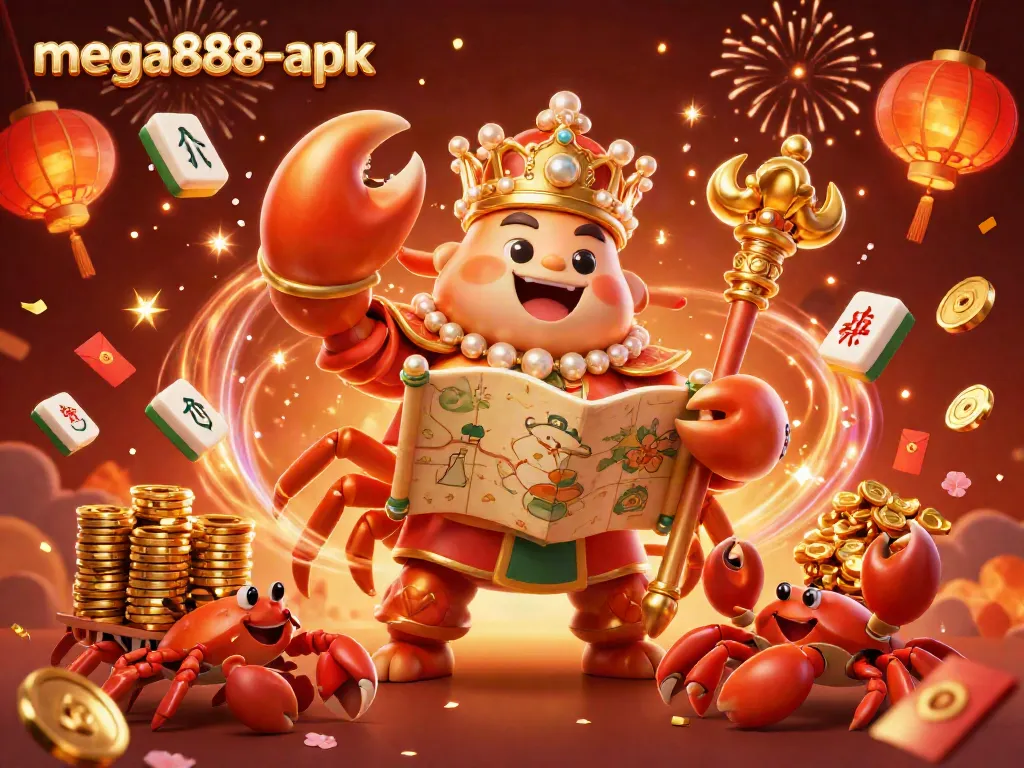 Experience winning strategies with mega888-apk, featuring a vibrant casino scene with unique characters and game elements.