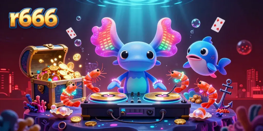 Experience vibrant gaming excitement at r666 with a neon underwater party atmosphere.