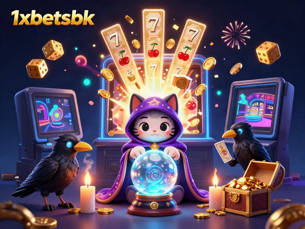 Engage in thrilling gaming with 1xbetsbk's stunning casino adventure illustration, featuring vibrant characters and dynamic elements.
