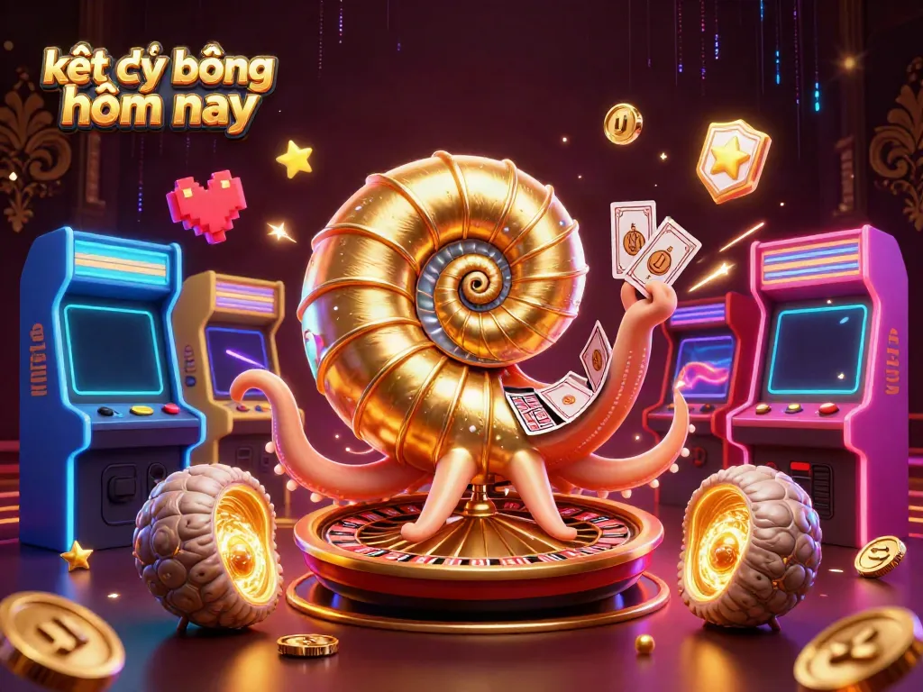 Experience live football updates with kết quả bóng đá hôm nay in a colorful casino-themed illustration.