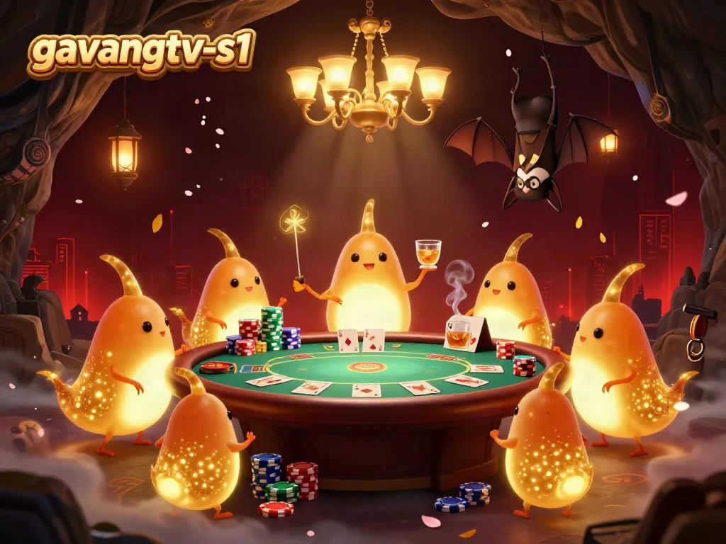 Experience the thrilling ambiance of a casino scene with glowworms in gavangtv-s1 lighting up card games.