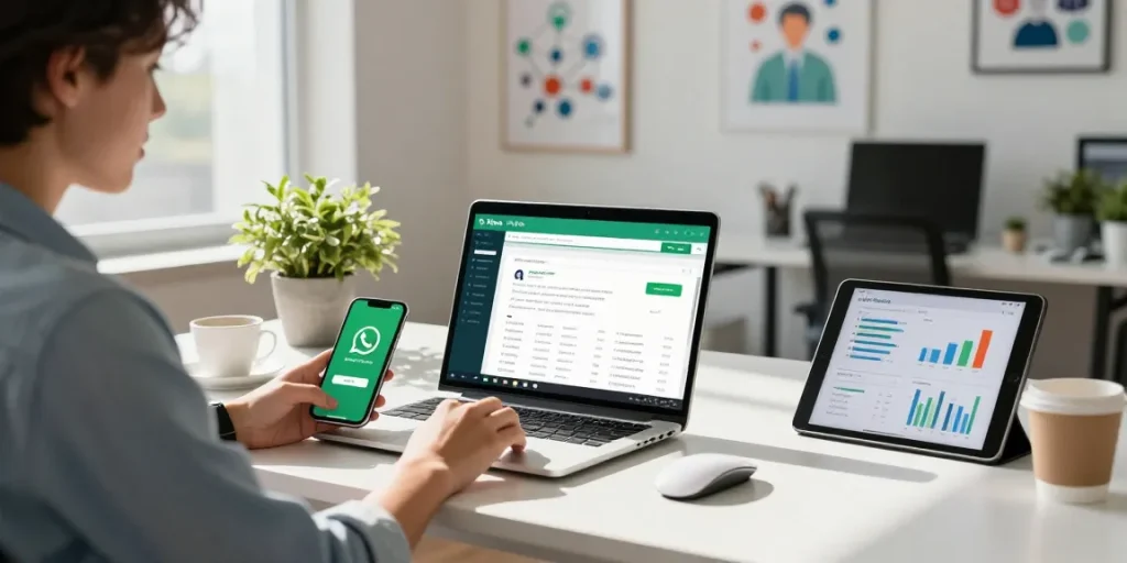 Dynamic workspace showcasing WhatsApp網頁版 on laptop, illustrating effective online communication.